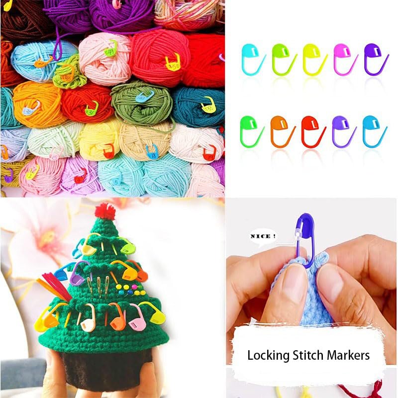 Ubuymart Crochet Ring 5 Pack Knitting Crochet Ring for Finger, with 50pcs(Color Ship Randomly) Knitting Crochet Locking Stitch Markers, Adjustable Crochet Stuff Ring Crochet Accessories- Multicolor - color: Multi-color, size: 5PCS