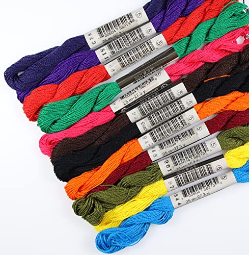 KCS 328 Yards (300 Meters) Mercerized Pearl Cotton Crochet Needlepoint Thread,Size 5, 12 skeins,Mixed Color 15 - color: 12color15, size: 12 skeins