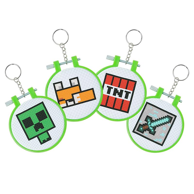 Paladone Minecraft Officially Licensed Cross Stitch Charm Set of 4, Creeper, TNT, Sword and Fox, Idea Gamer Gift for Boys and Gifts, Arts and Crafts DIY Gaming Decor and Accessory