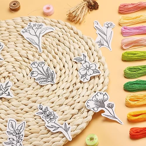 Patemby 50Pcs Embroidery Pattern Water Soluble Embroidery Stabilizers, Stick and Stitch Embroidery Paper Wash Away with Pre-Printed Pattern Designs Stencils Transfers for Hand Sewing Lover Beginner - color: Flower