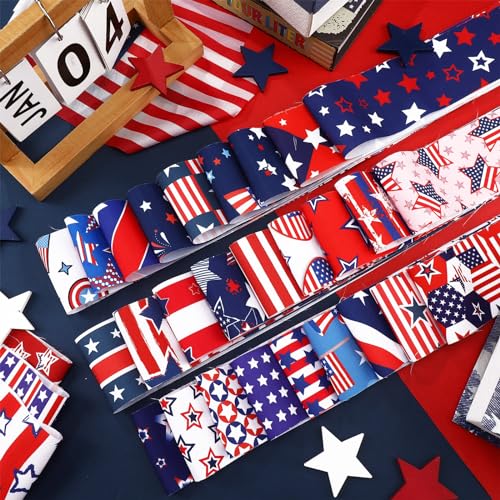 Hosuly 40 Pcs Red White Blue Stars Cotton Jelly Fabric Quilting Strips Roll - color: Flag