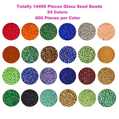 EuTengHao 14400pcs Glass Seed Beads Small Craft Beads for DIY Bracelet Necklaces Crafting Jewelry Making Supplies with Two 0.5mm Clear Bracelet String (600Pcs Per Color, 24 Colors) - color: Light Color