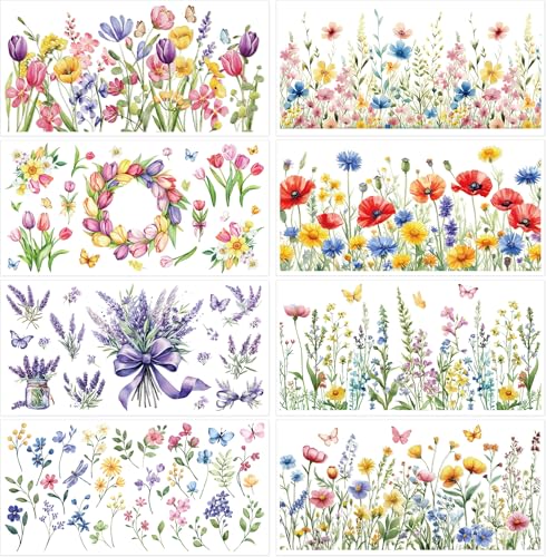 8 Pcs Spring Wildflower Rub-On Transfers for Furniture & Crafts - style: Spring Wildflower
