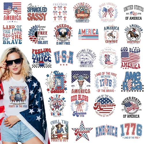 30 Pcs Patriotic DTF Transfers Ready to Press - style: 4th of July