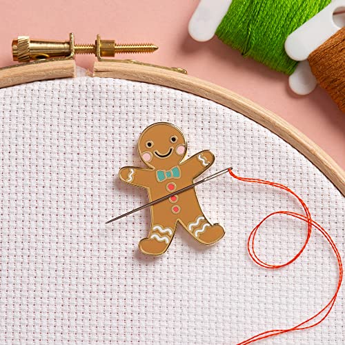 Caterpillar Cross Stitch Needle Minder - Gingerbread Man for Cross Stitch, Sewing, Embroidery and Needlework Accessories, Enamel and Magnetic
