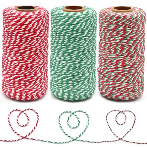 Anvin Natural Jute Twine - 984 Feet, 10 Ply, 2mm Thick, Green, Red, White (Pack of 3) - Bakers, Butcher, Baking, Arts & Crafts, Gardening - color: Red White & Green White & Red White Green