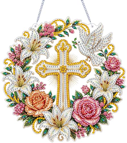 ARPADAMO Cross Diamond Art Kits for Adults, Acrylic Hanging Suncatcher - color: DP05086
