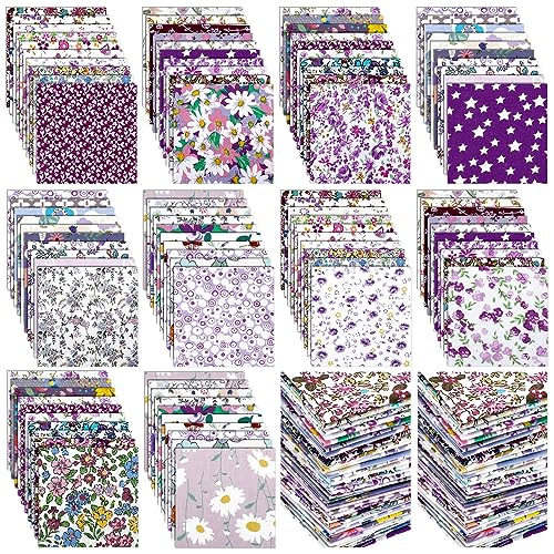 Kinlop 600 Pcs 4"x4" Cotton Fabric Squares Quilting Precut, Purple - color: Elegant Style