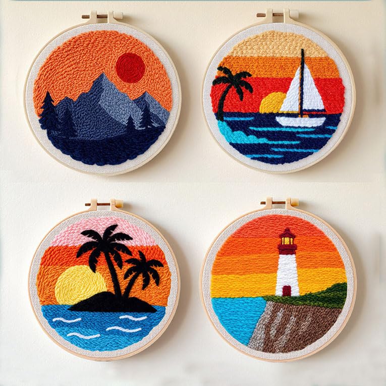 Punch Needle Kit Beginners Beach Landscape Embroidery Kit DIY Craft Lovers - color: Beach