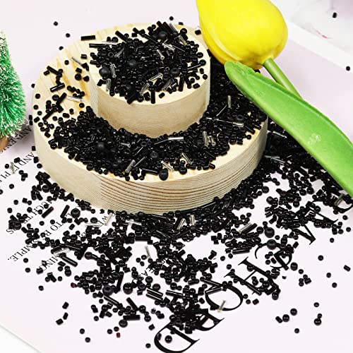 100g Mix Tube Beads Bugle Beads,3500+pcs Glass Bulk Spacer Multi Size 2-6mm Kit for Jewelry Making DIY Craft Bracelets Necklace Earring Making (Black Mixed) - color: Black Mixed, size: 2-6mm