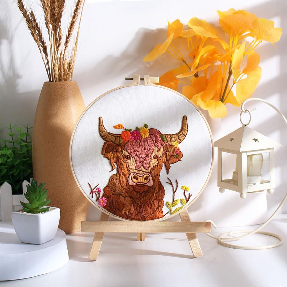 Offizon 2 PCS Embroidery Kit for Beginners Stamped Cos Pattern - color: Cow (2 Pack)
