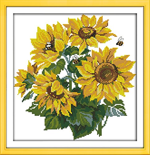 CaptainCrafts Cross Stitch Kits, New Stamped Kit Printed 11CT Fabric Cross Stitching DIY Art DMC Needlecrafts Embroidery Kit for Adults Beginner (Stamped, Sunflower) - color: Sunflower, style: Stamped