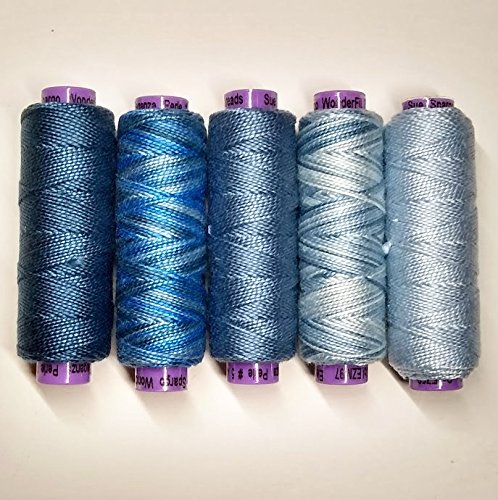Sue Spargo Eleganza #8 Perle, Five 70yd Spools of Polished Cotton Thread for Embroidery Bundle (J - Stormcloud)