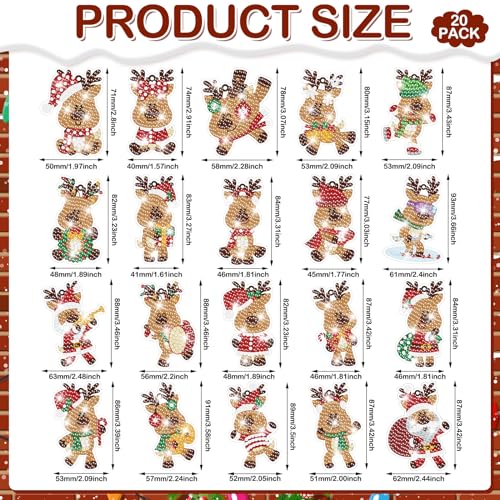 Tondiamo 20 Pcs Christmas Diamond Painting Keychain Kits 5D DIY Diamond Art Pendants Double Sided Hanging Key Chains for Christmas Party Decoration DIY(Deer Style) - style: Deer Style