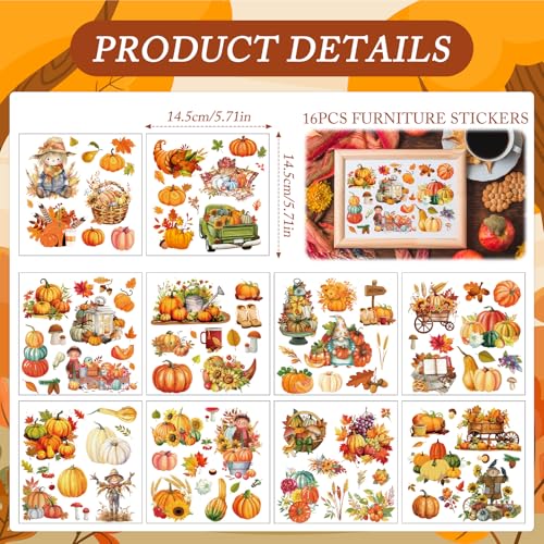 Fall Rub on Transfers for Crafts - 16 Sheets Pumpkin Gnome Rub on Transfers for Furniture Sunflower Maple Leaves Autumn Rub on Transfer Decal Sticker for Thanksgiving Wood DIY Craft Decor - style: Fall