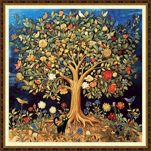 Redxing Counted Cross Stitch Kit for Beginners,Unprinted Needlepoint Kits for Beginners Cross Stitching Embroidery Kit 11CT Stitches kit-Tree of Life 18x18 inch - color: KitColors35