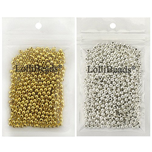 (R) Gold and Silver Plated Smooth Round Metal Beads Mixed Color 4 mm 600/600 Total 1200 Pcs - color: Gold/Silver 1200 Pcs 4mm