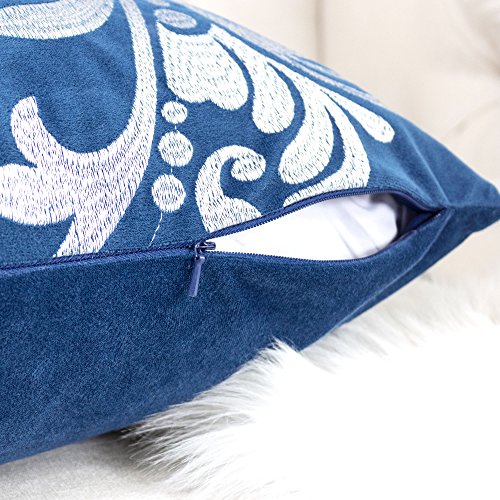 Embroidery Blue Velvet Throw Pillow Cover, Merry Christmas Series Silver Floral Luxury Soft Fuzzy Cozy Warm Slik Gift Square Couch Cushion Pillow Case 20 x 20 Inch, Cover Only - color: Silver Floral