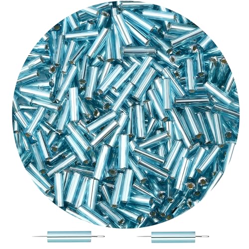 3000PC Blue Glass Bugle Beads 6MM Blue Tube Beads - color: blue