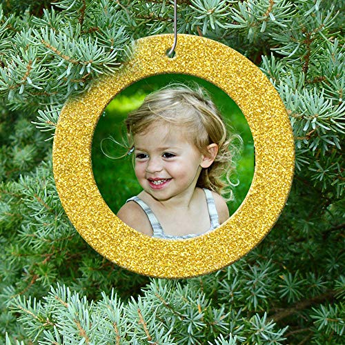 The Original Mini Glitter Photo Christmas Ornaments, Magnetic Easy-Load Picture Frame Ornament, Includes Photo Protectors Plus Hooks for Hanging, Round, Gold 6-Pack - color: Bright Yellow Gold