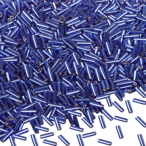 4000pcs Dark Blue Bugle Beads Bulk -Embroidery Beads,Long Tube bead for Jewelry Making, Bracelet Necklaces Supplies,Craft DIY(7x2mm) - color: Dark blue