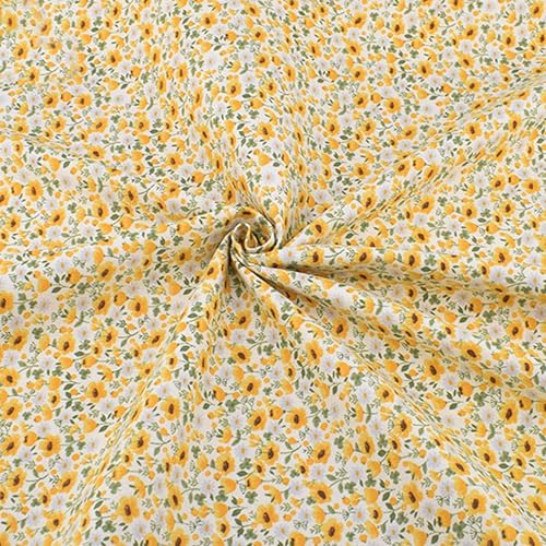 Yellow Floral Print Cotton Fabric Fat Quarter Bundles - Soft Baby Quilting Fabric Material for Sewing, Apparel, Bags, Upholstery, and Crafts, 7 pcs 15.7" x 19.7" Pre Cut - color: Yellow Floral