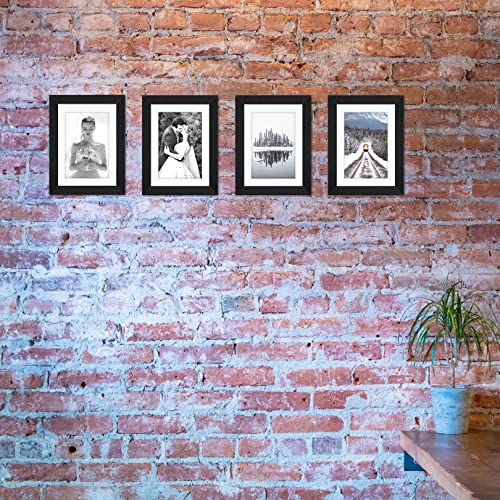 TOFOREVO 5x7 Picture Frames with 4x6 Mat Set of 4, Black - color: Black Wood Grain, size: 5x7