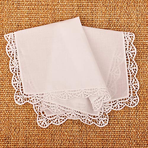 Milesky White Wedding Handkerchief Pure Cotton, Soft Ladies Hanky with Crochet Lace - color: Ch05