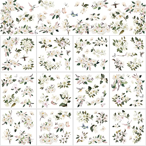 BBTO 12 Sheets Rub on Transfers for Crafts Wood Furniture DIY, 5.5" x 5.7" - style: Michelia Alba
