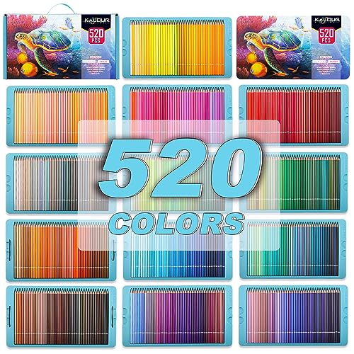 KALOUR Pro Colored Pencils,Set of 520 Colors,Artists Soft Core with Vibrant Color,Ideal for Drawing Sketching Shading,Coloring Pencils for Adults Artists Beginners