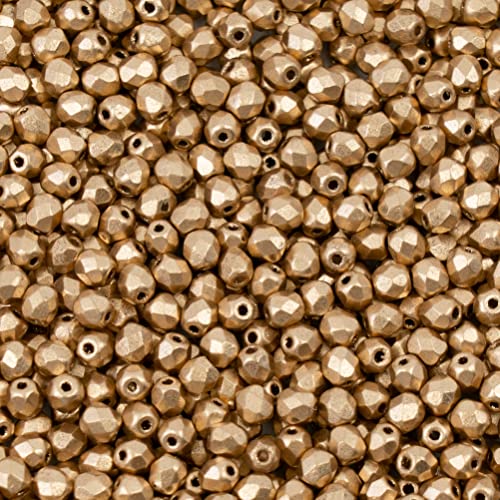 100 pcs Faceted Fire Polished Pressed Czech Glass Beads 3mm (0.12in), Aztec Pale Gold - 01710 - color: Pale Gold