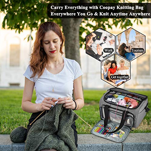 Coopay Giant Knitting Tote Bag, Travel Knitting Bag Yarn Storage Bag with Removable Inner Divider for Knitting Needles, Yarn, Crochet Supplies and Knitting Needles Accessories - color: Ruthless Grey