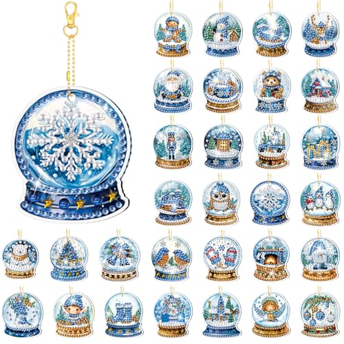 WILLBOND 30 Pcs Blue Winter Diamond Art Keychain Kits for Adults - color: Blue Crystal Ball