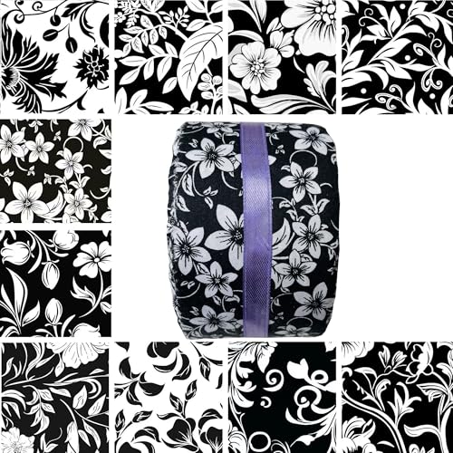 100% Cotton Jelly Roll Fabric Strips for Quilting and Sewings-B&W Floral - color: Black&white Floral