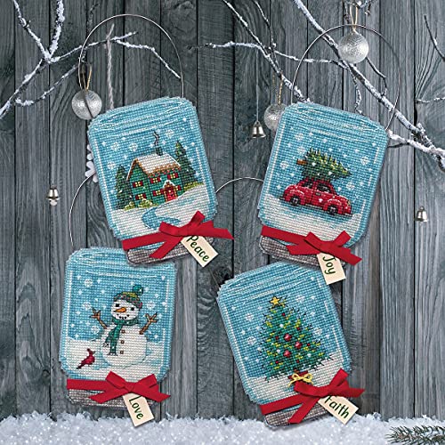 Dimensions 70-08997 Holiday Jar Christmas Ornament Counted Cross Stitch Kit, 14 Count Clear Plastic Canvas, 3" x 7"