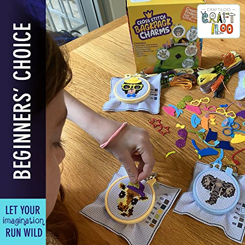 Safari Cross Stitch Kits for Kids - 5 Stamped Beginner Needlepoint Sets - color: Wild Animals