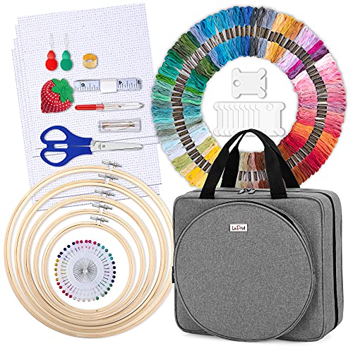 LoDrid Embroidery Kit, Embroidery Project Bag with Embroidery Kit, Gray - color: Gray