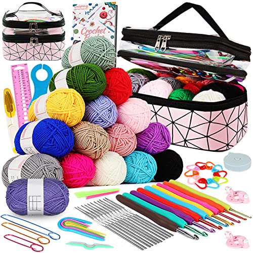 Coopay Crochet Kit for Beginner, Crochet Starter Kit with Portable Case - color: Double-Layer, Pink