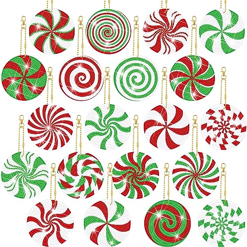 Tondiamo 20 Pcs Christmas Diamond Painting Keychain Kits - style: Cute Candy Cane Style