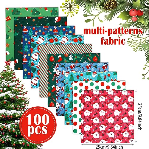Irenare 100 Pcs 8 x 8 Inches Christmas Fabric Bundles Fat Quarters Santa Claus Precut Fabric Bundle Squares Xmas Tree Snowman Printed Sewing Patchwork for Xmas Winter DIY Crafts Quilting - style: Santa Claus