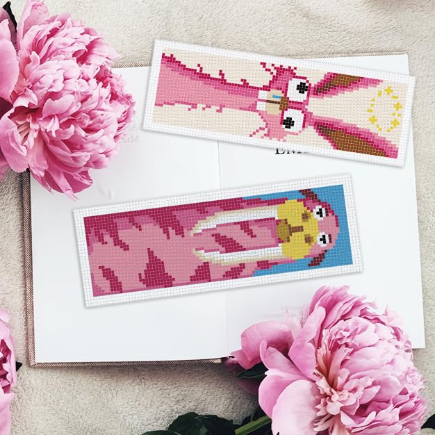 INFUNLY 6pcs Abstract Animal DIY Cross Stitch Bookmark Kits for Beginners Pink Theme Cross Stitch Kit with Instruction Bunny Cat Dog Stamped Embroidery Bookmark Kit for Book Lovers Readers Gift - style: 6pcs Abstract Animal