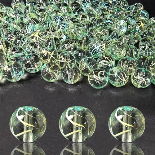 10mm Hand-Drawn Glass Beads Bulk 160pcs Yellow SkyBlue Round - color: Yellow&Sky 10mm