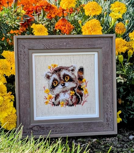 RIOLIS - Little Raccoon 1754, Cross Stitch Kits 5,12" x5,12, Cross Stitch Kits for Beginners & Advanced, Crossstitching Kits Adult, Counted Stitching Kits, Embroidery Kit - style: Little Raccoon 1754