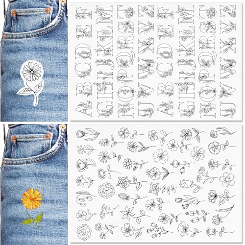 Patemby Embroidery Pattern Water Soluble Embroidery Stabilizers, Stick and Stitch Embroidery Paper Wash Away with Pre-Printed Pattern Designs Stencils Transfers for Hand Sewing Lover Beginner - color: Lette