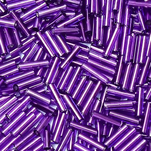 4200pcs Glass Bugle Beads, Mini Long Tube Seed Beads Bulk, Tiny Small Loose Spacer Embroidery Beaded for Bracelets Jewelry Making Sewing, Crafts, Christmas Ornaments, 2×6mm, Deep Purple - color: Deep purple