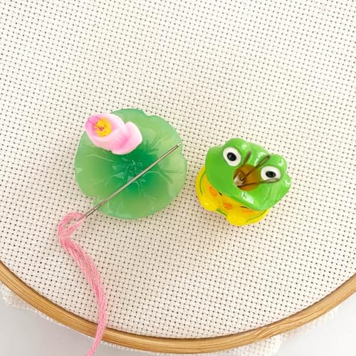 Magnetic Lotus Leaf Needle Minder and Flower Threader for Cross Stitch, Frog Chick Needle Holder Magnet for Embroidery Sewing Needlework Tool Accessories