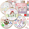 Moni Crafts Adult Beginner Embroidery Kit – 4 Pre-Printed Patterns (Flower, Mushroom, Floral, Heart) – Learn 41 Stitches, Hand Embroidery Starter Craft Set - color: Beginners - Practice B