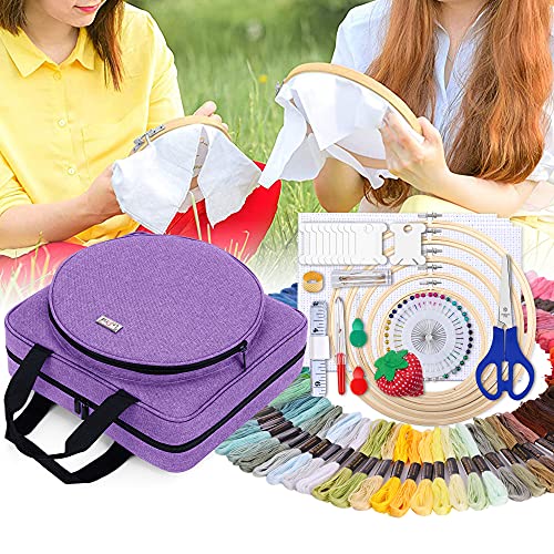 LoDrid Embroidery Kit, Embroidery Project Bag with Embroidery Kit, Purple - color: Purple
