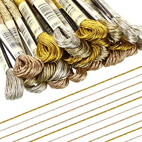 WILLBOND 24 Skeins Metallic Embroidery Floss - Glitter Embroidery Threads for Cross Stitch Crafts Friendship Bracelets(Assorted Color) - color: Assorted Color