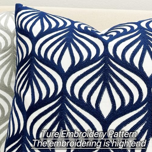 Slow Cow Embroidered Throw Pillow Cover 18 x 18 Inch Navy Blue - color: Navy Leaves, size: 18" x 18" (Pack of 1)